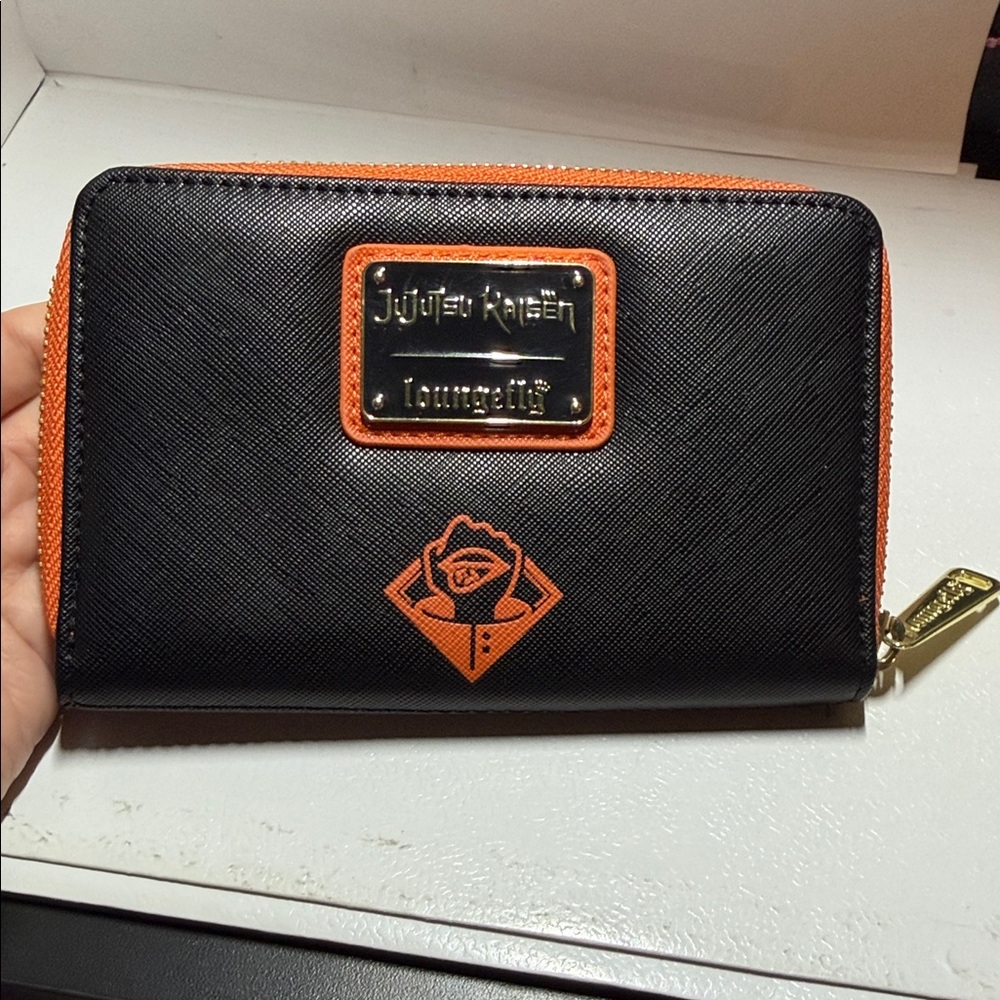 Loungefly Black and Orange Jujutsu Kaisen Zip Wallet